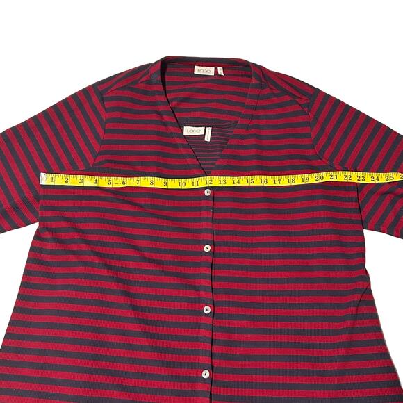 LOGO LORI GOLDSTEIN Cardigan & Tank Set Tunic Length Striped Button Down - Picture 3 of 8